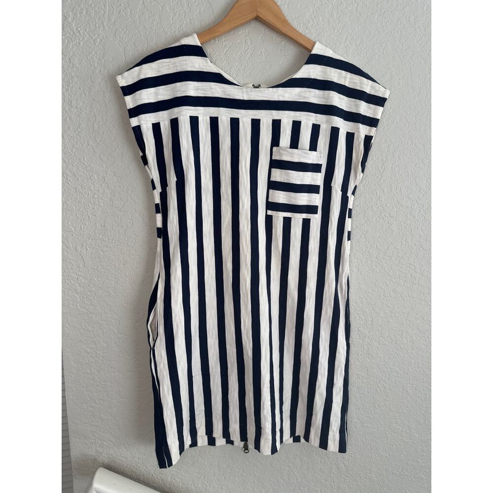 Madewell Blue Stripe Zipper Dress Preppy Nautical Vacation Seaside Coastal Yacht - Picture 2 of 8
